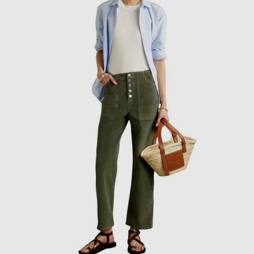 Veronica Beard High Rise Corduroy Crop Utility Button Fly Pants Sz 23
